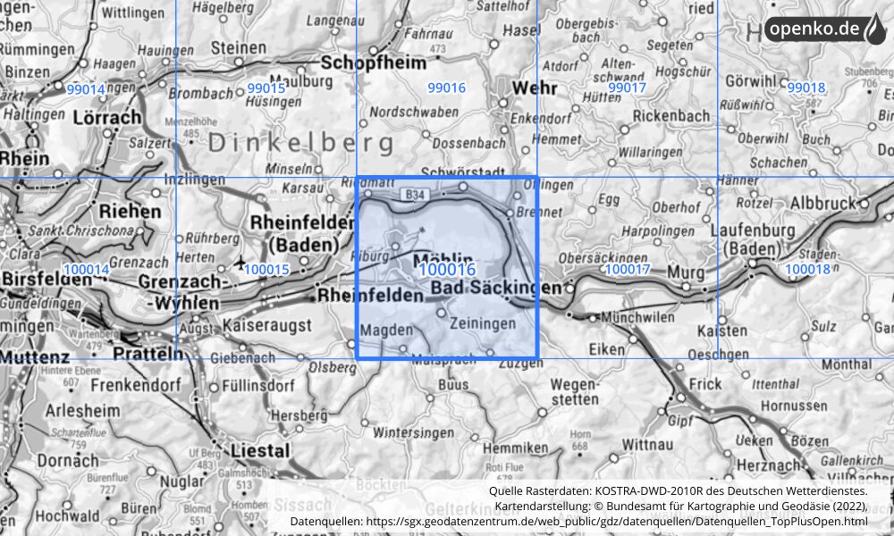 KOSTRA-DWD-2010R Rasterfeld Nr. 100016