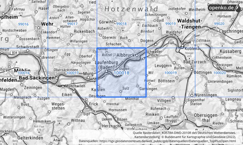 KOSTRA-DWD-2010R Rasterfeld Nr. 100018