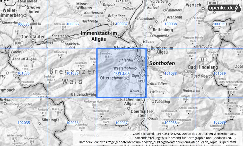 KOSTRA-DWD-2010R Rasterfeld Nr. 101037