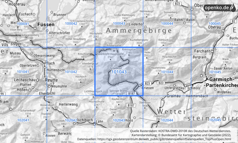 KOSTRA-DWD-2010R Rasterfeld Nr. 101043