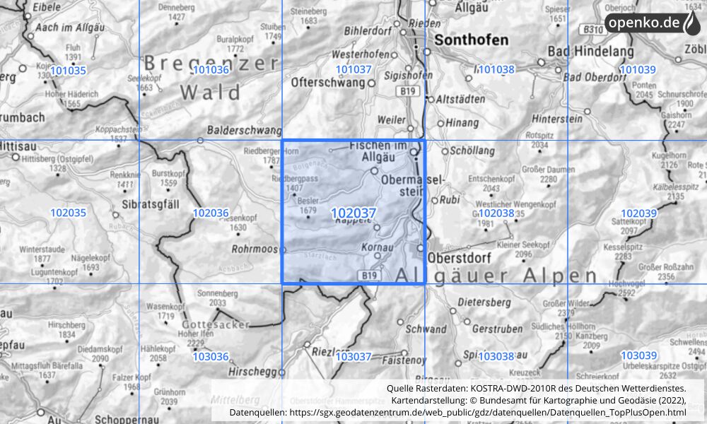 KOSTRA-DWD-2010R Rasterfeld Nr. 102037