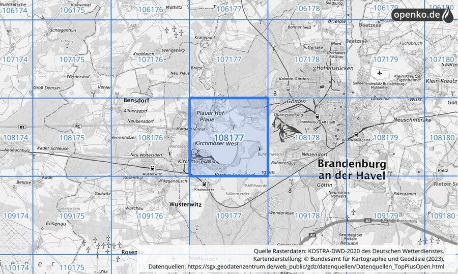 Übersichtskarte des KOSTRA-DWD-2020-Rasterfeldes Nr. 108177