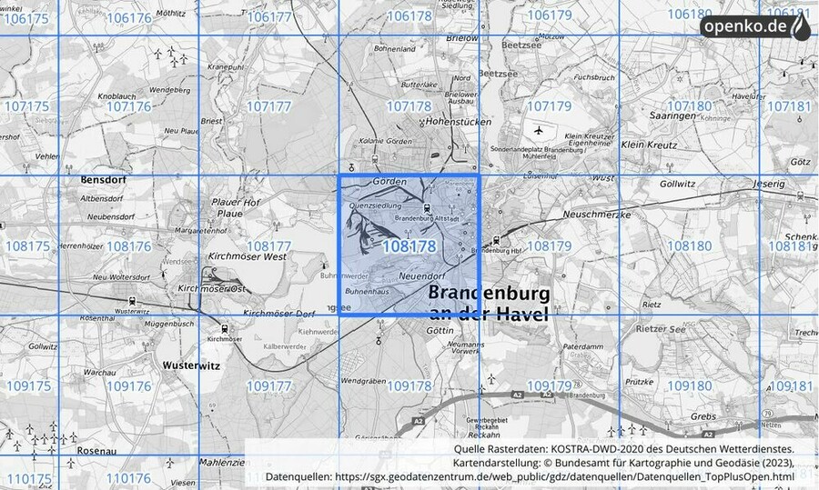 Übersichtskarte des KOSTRA-DWD-2020-Rasterfeldes Nr. 108178