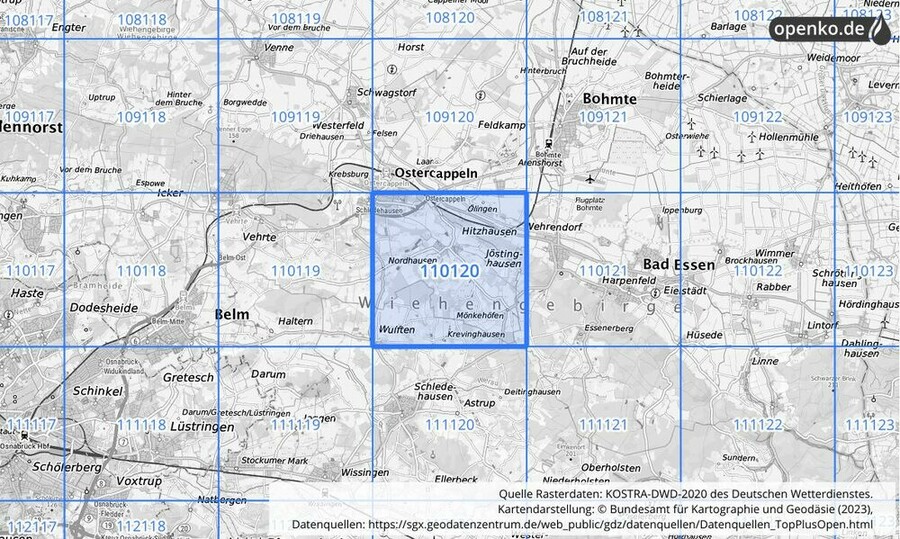 Übersichtskarte des KOSTRA-DWD-2020-Rasterfeldes Nr. 110120