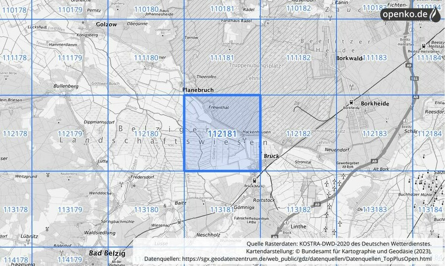 Übersichtskarte des KOSTRA-DWD-2020-Rasterfeldes Nr. 112181
