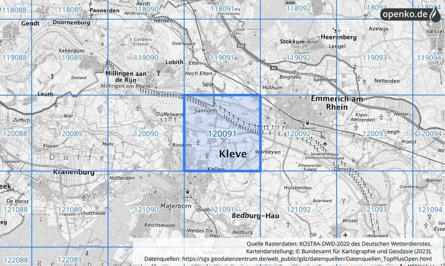 Übersichtskarte des KOSTRA-DWD-2020-Rasterfeldes Nr. 120091
