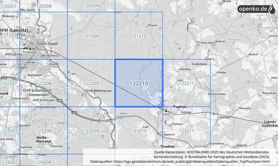 Übersichtskarte des KOSTRA-DWD-2020-Rasterfeldes Nr. 122210