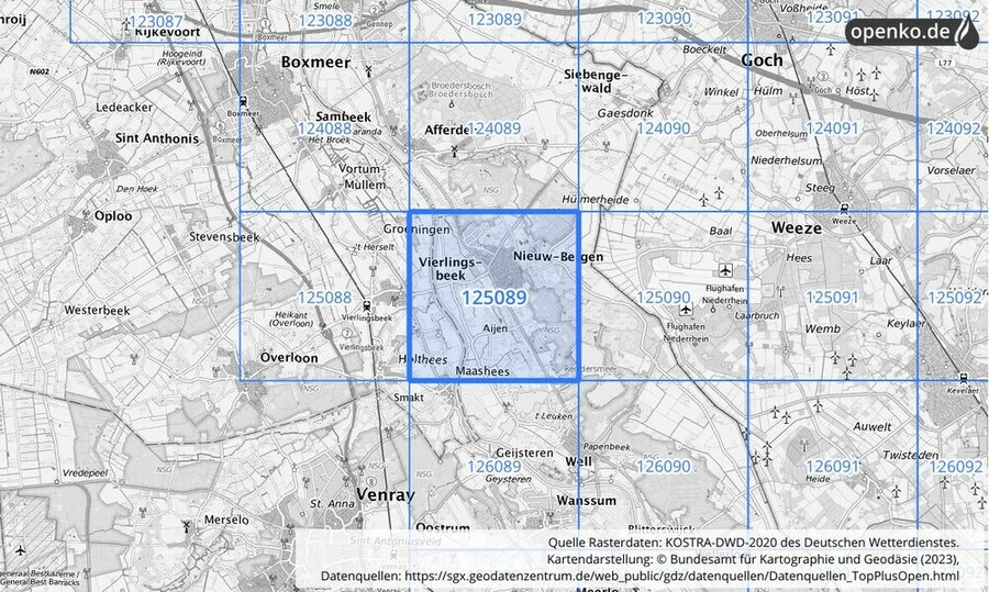 Übersichtskarte des KOSTRA-DWD-2020-Rasterfeldes Nr. 125089