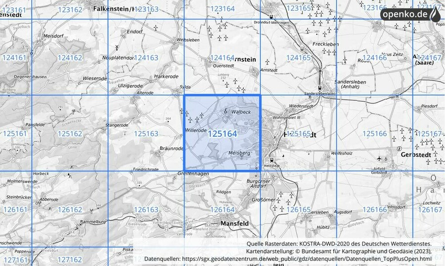 Übersichtskarte des KOSTRA-DWD-2020-Rasterfeldes Nr. 125164