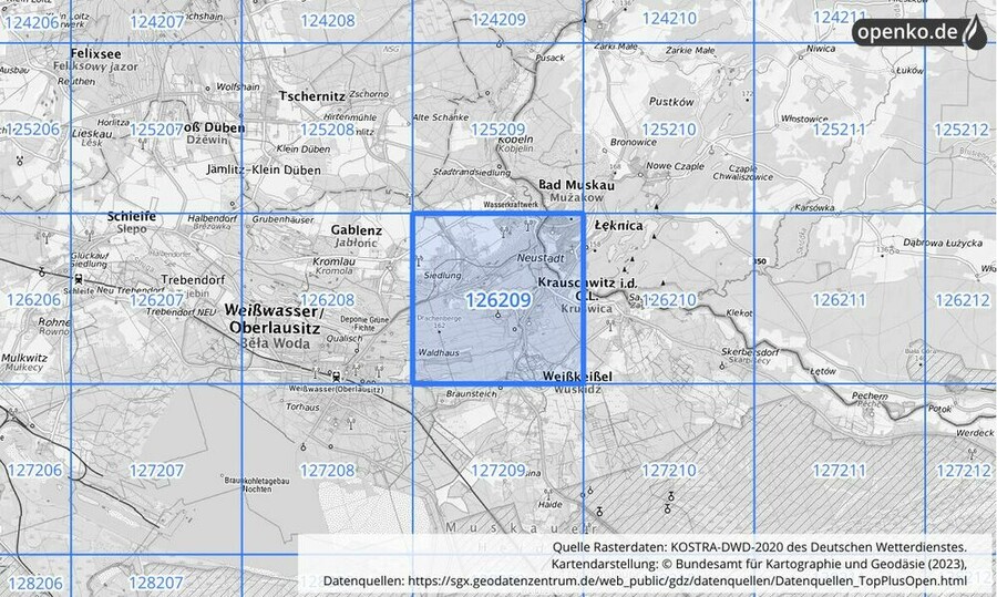 Übersichtskarte des KOSTRA-DWD-2020-Rasterfeldes Nr. 126209