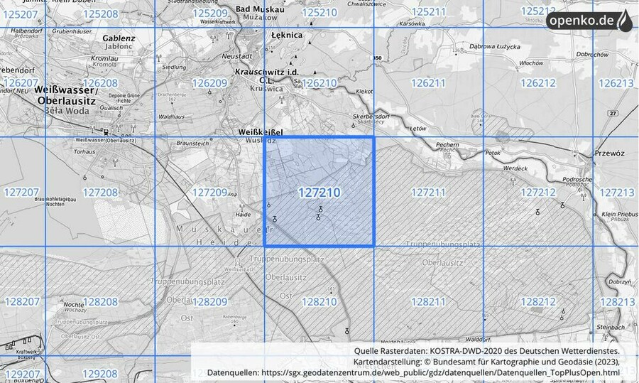 Übersichtskarte des KOSTRA-DWD-2020-Rasterfeldes Nr. 127210