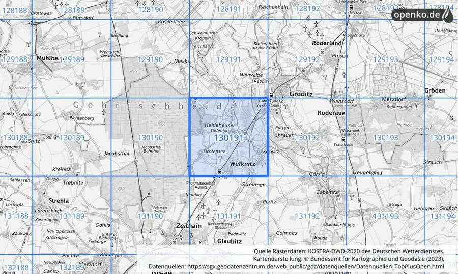 Übersichtskarte des KOSTRA-DWD-2020-Rasterfeldes Nr. 130191