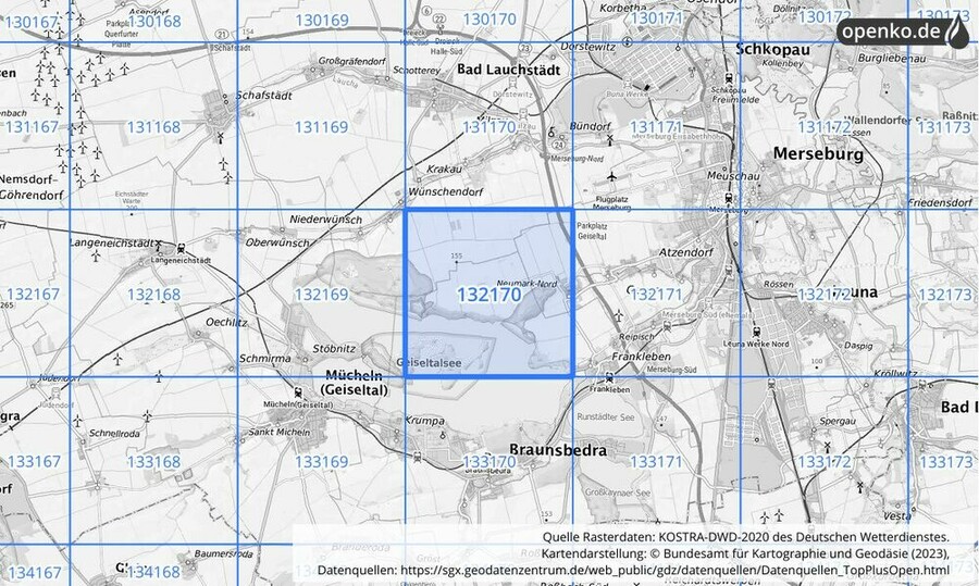 Übersichtskarte des KOSTRA-DWD-2020-Rasterfeldes Nr. 132170