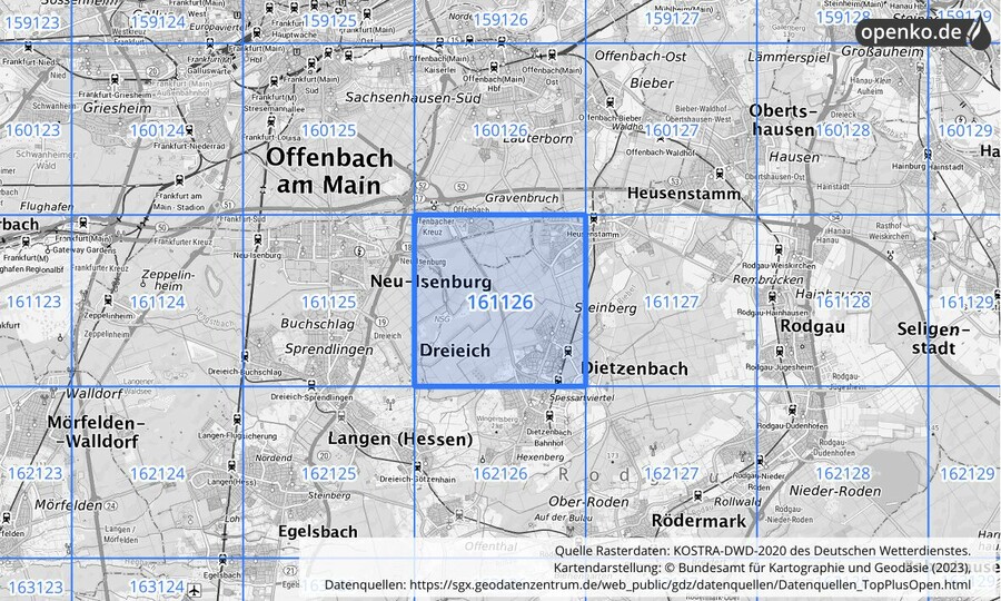 Übersichtskarte des KOSTRA-DWD-2020-Rasterfeldes Nr. 161126
