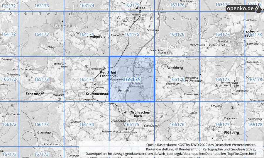 Übersichtskarte des KOSTRA-DWD-2020-Rasterfeldes Nr. 165175