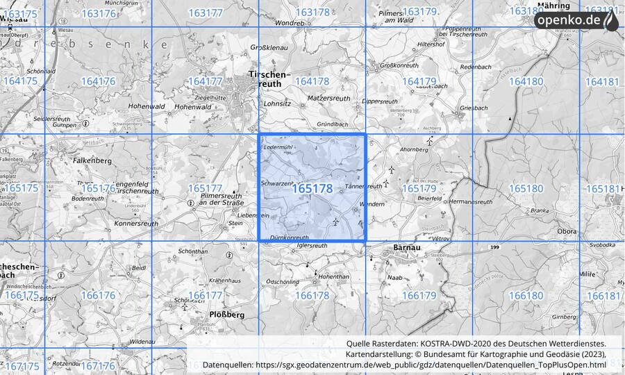Übersichtskarte des KOSTRA-DWD-2020-Rasterfeldes Nr. 165178