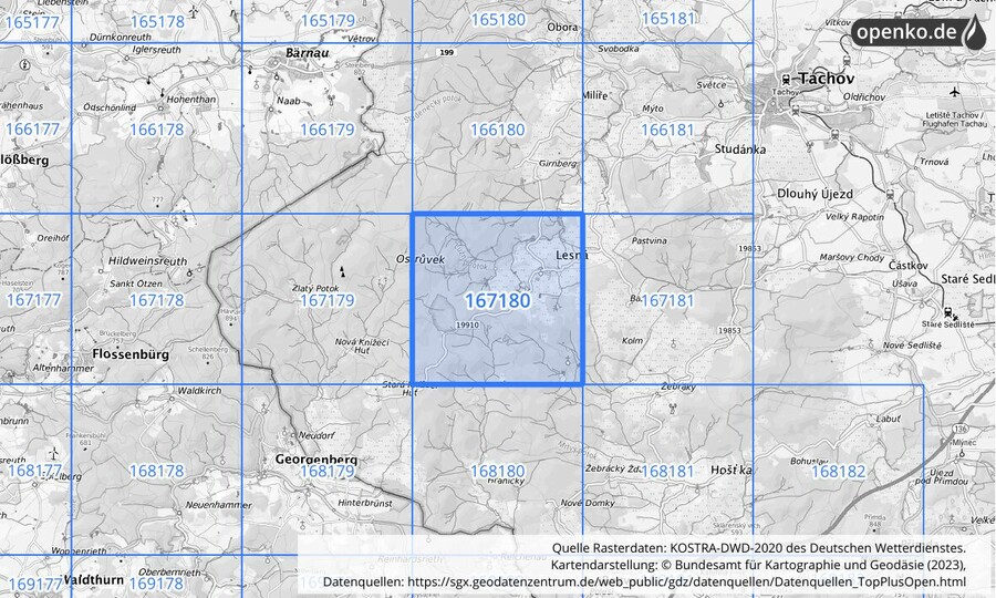 Übersichtskarte des KOSTRA-DWD-2020-Rasterfeldes Nr. 167180