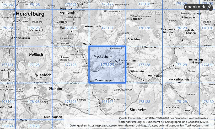 Übersichtskarte des KOSTRA-DWD-2020-Rasterfeldes Nr. 177127