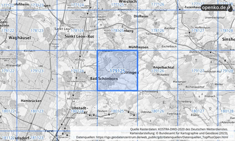 Übersichtskarte des KOSTRA-DWD-2020-Rasterfeldes Nr. 179125