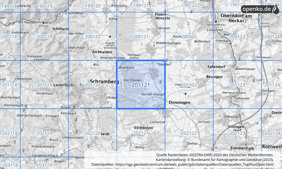 Übersichtskarte des KOSTRA-DWD-2020-Rasterfeldes Nr. 201121