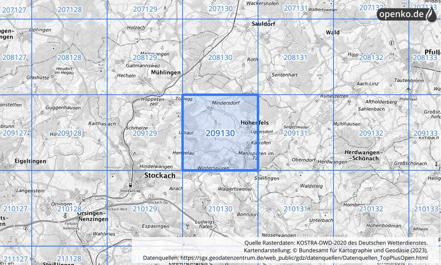 Übersichtskarte des KOSTRA-DWD-2020-Rasterfeldes Nr. 209130