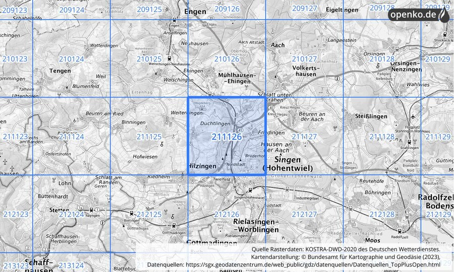 Übersichtskarte des KOSTRA-DWD-2020-Rasterfeldes Nr. 211126