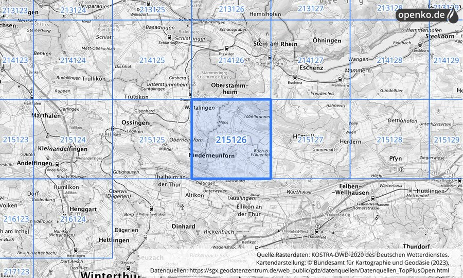 Übersichtskarte des KOSTRA-DWD-2020-Rasterfeldes Nr. 215126