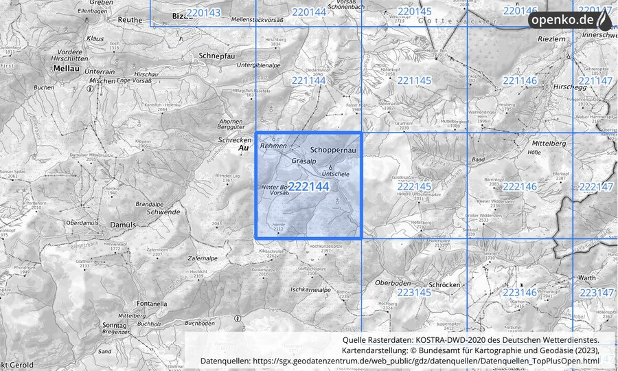 KOSTRA-DWD-2020 Rasterfeld Nr. 222144