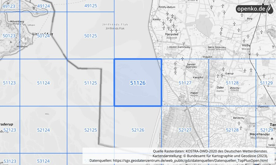 Übersichtskarte des KOSTRA-DWD-2020-Rasterfeldes Nr. 51126