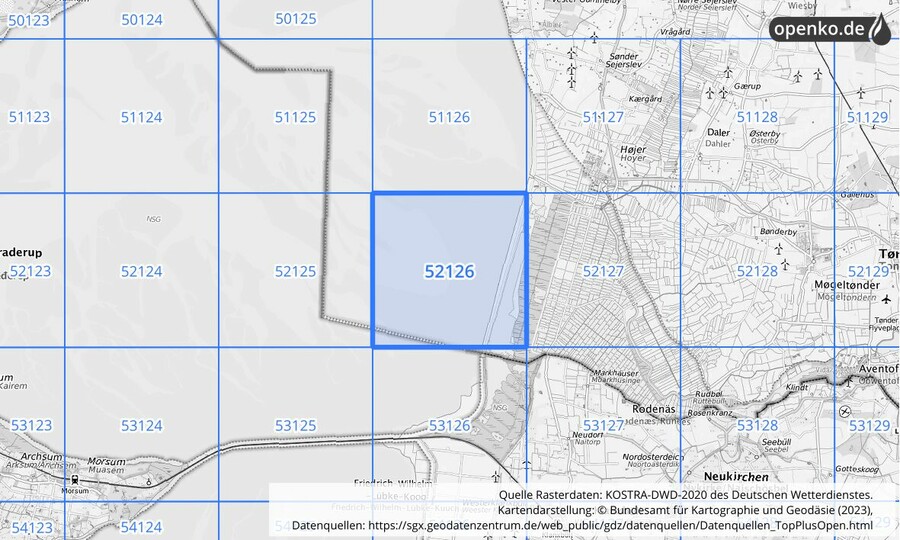 Übersichtskarte des KOSTRA-DWD-2020-Rasterfeldes Nr. 52126
