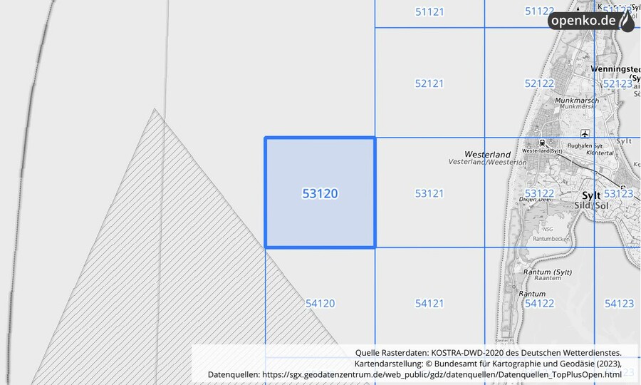 Übersichtskarte des KOSTRA-DWD-2020-Rasterfeldes Nr. 53120