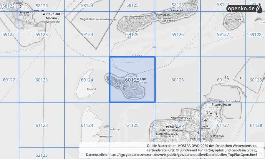 Übersichtskarte des KOSTRA-DWD-2020-Rasterfeldes Nr. 60125