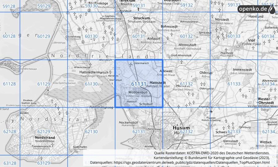 Übersichtskarte des KOSTRA-DWD-2020-Rasterfeldes Nr. 61131