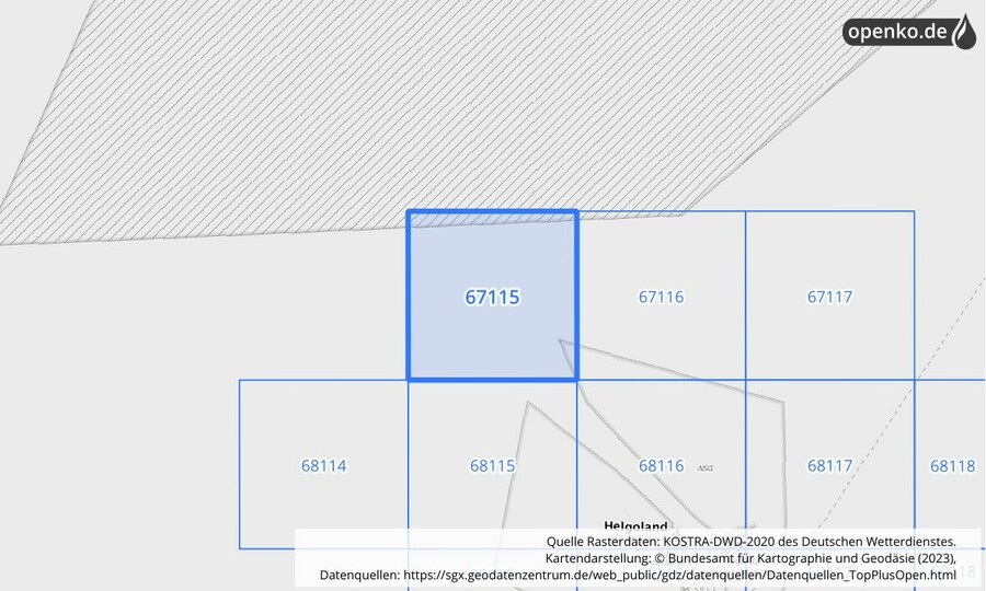 Übersichtskarte des KOSTRA-DWD-2020-Rasterfeldes Nr. 67115