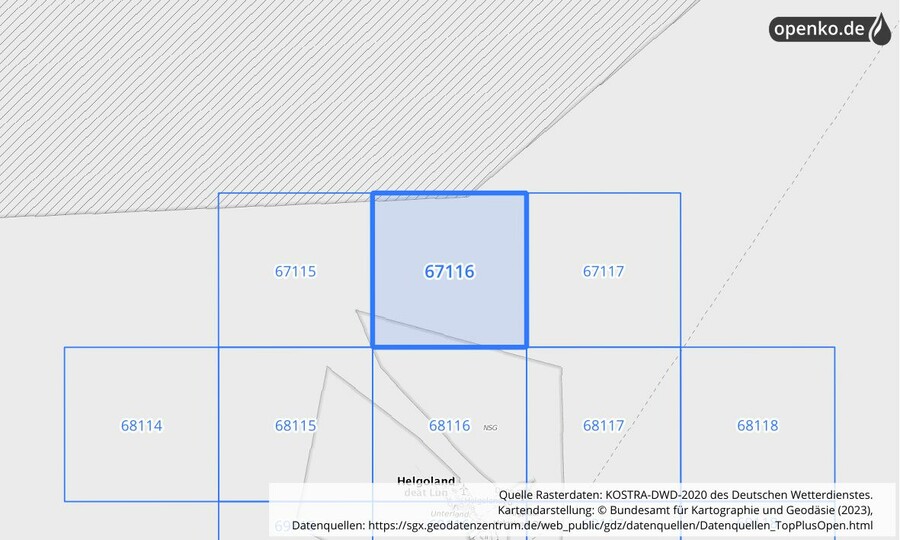 Übersichtskarte des KOSTRA-DWD-2020-Rasterfeldes Nr. 67116