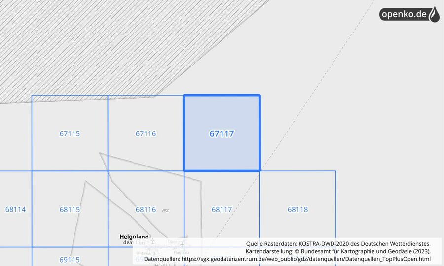 Übersichtskarte des KOSTRA-DWD-2020-Rasterfeldes Nr. 67117