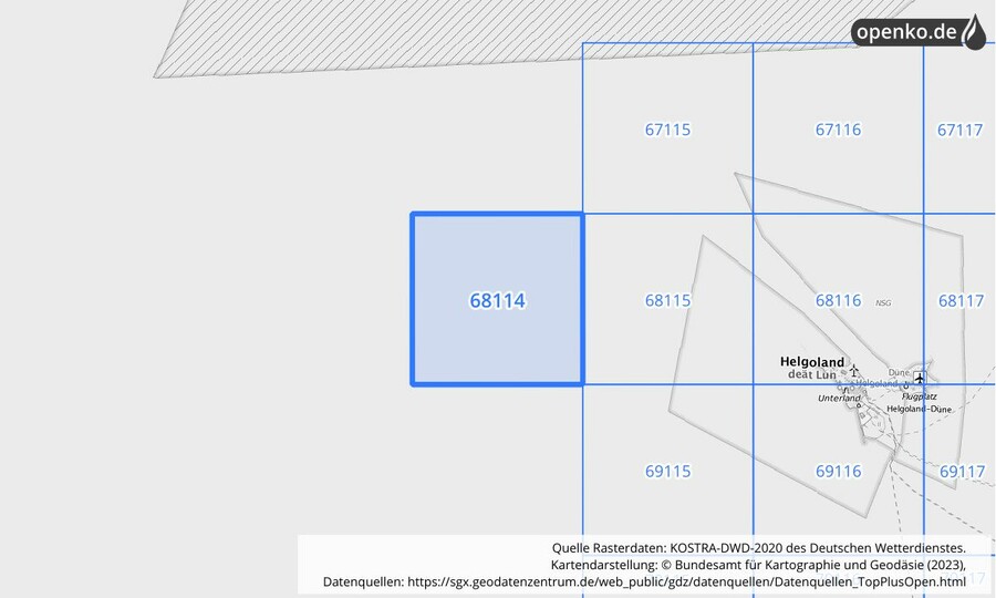 Übersichtskarte des KOSTRA-DWD-2020-Rasterfeldes Nr. 68114