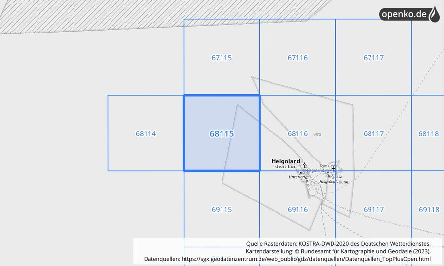 Übersichtskarte des KOSTRA-DWD-2020-Rasterfeldes Nr. 68115