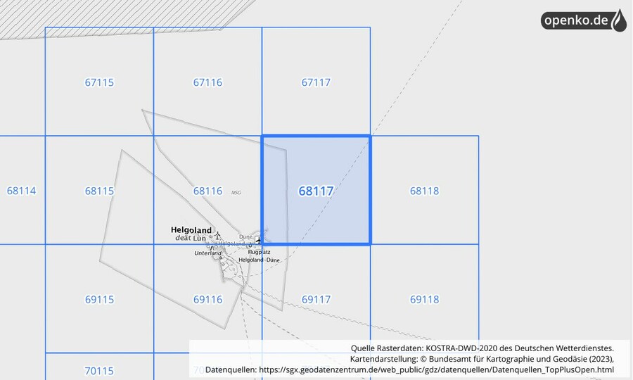 Übersichtskarte des KOSTRA-DWD-2020-Rasterfeldes Nr. 68117