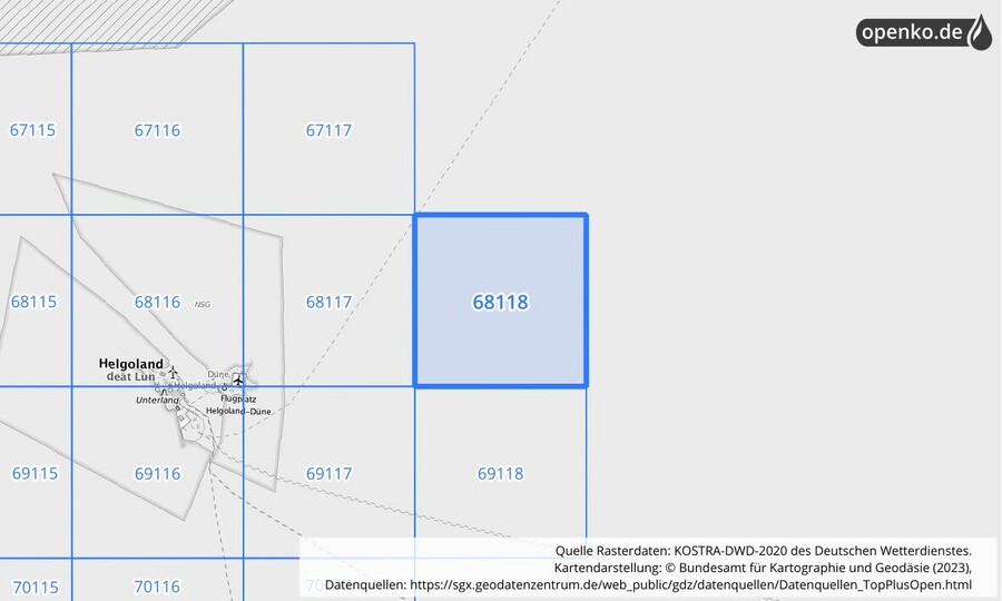 Übersichtskarte des KOSTRA-DWD-2020-Rasterfeldes Nr. 68118