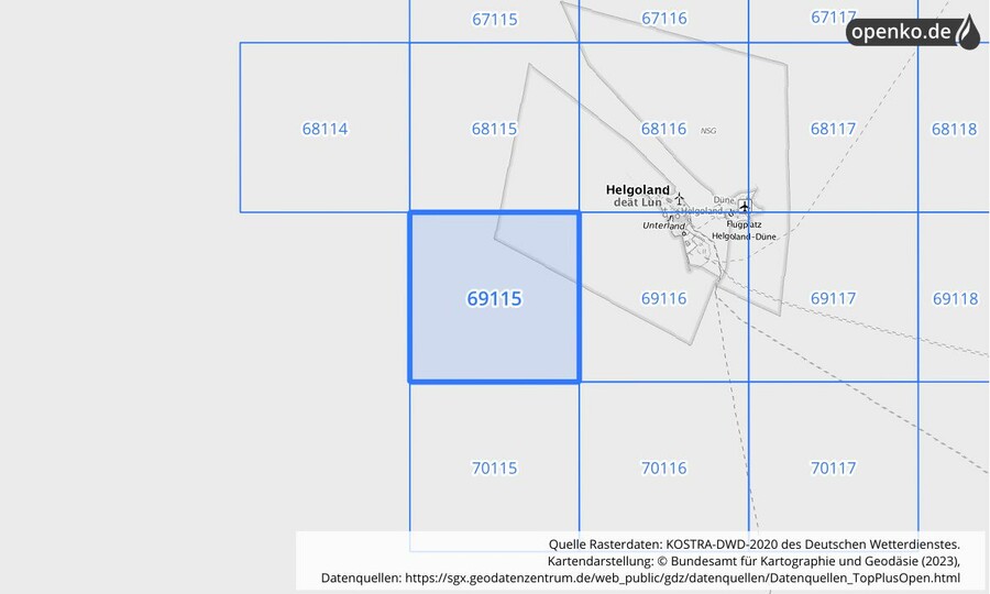 Übersichtskarte des KOSTRA-DWD-2020-Rasterfeldes Nr. 69115