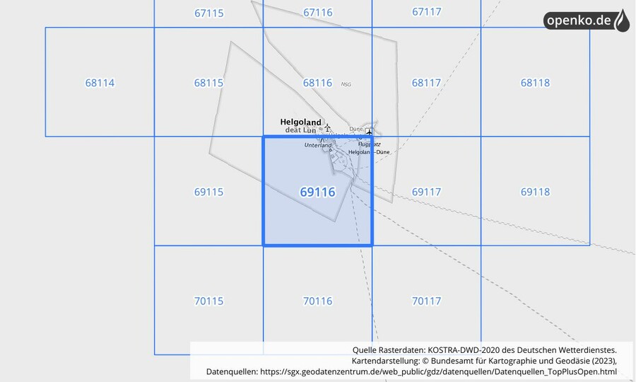 Übersichtskarte des KOSTRA-DWD-2020-Rasterfeldes Nr. 69116