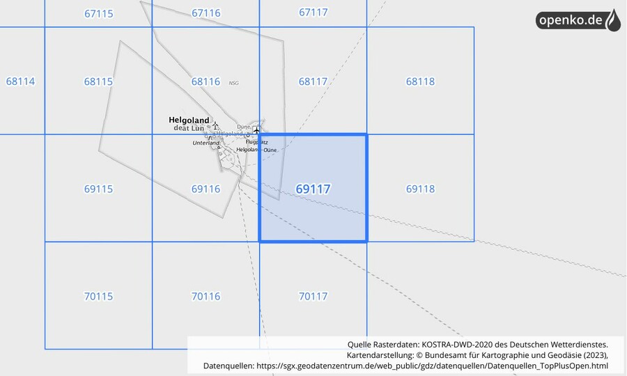 Übersichtskarte des KOSTRA-DWD-2020-Rasterfeldes Nr. 69117