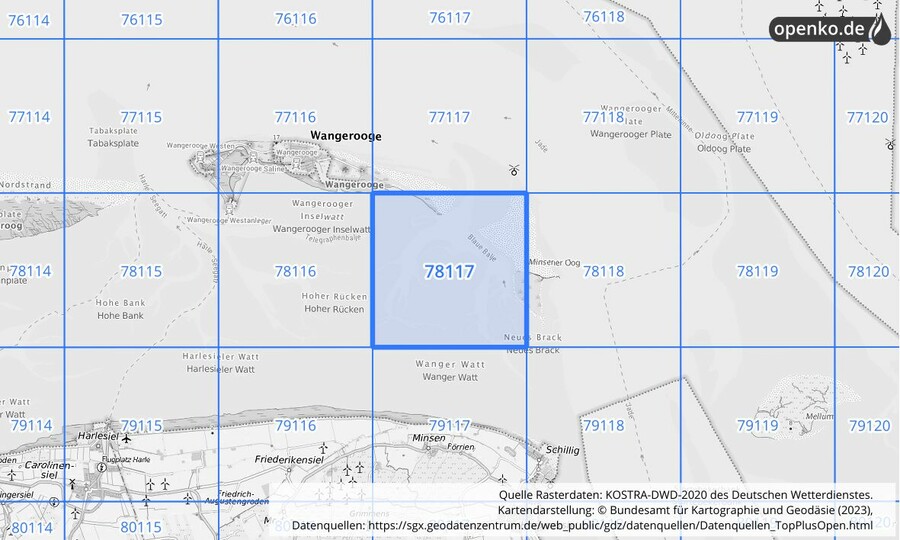 Übersichtskarte des KOSTRA-DWD-2020-Rasterfeldes Nr. 78117